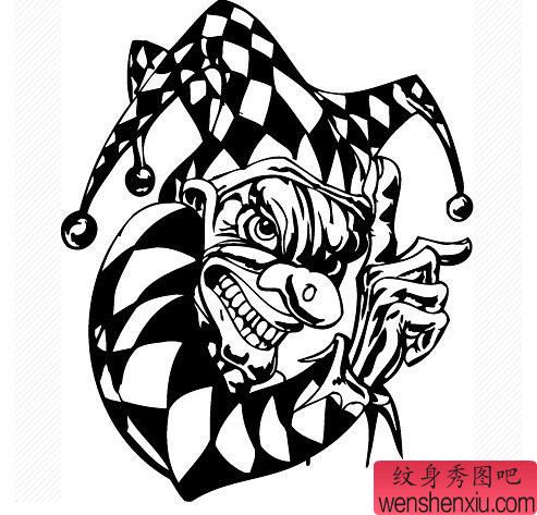 纹身秀图吧推荐一幅小丑纹身手稿图案