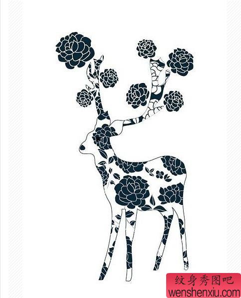 纹身秀图吧推荐一幅鹿纹身手稿图案