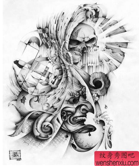 个性流行骷髅头纹身图案