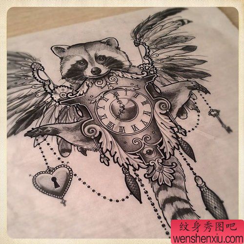 时钟纹身手稿图案