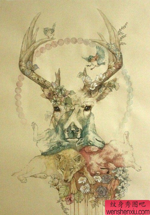 小鹿纹身手稿图案