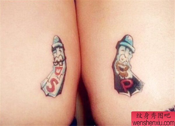 女生腿部小玩偶纹身图案