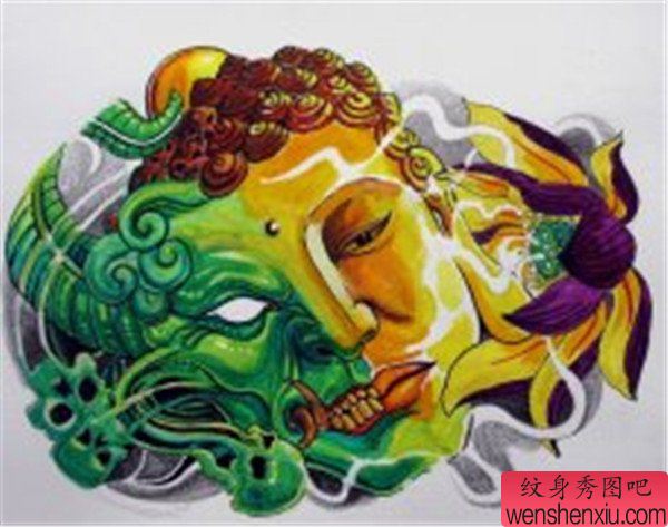 神与魔纹身手稿图案