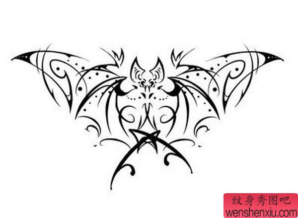 纹身秀图吧推荐一幅图腾蝙蝠纹身图案