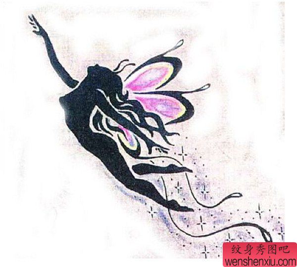黑白天使精灵纹身图案
