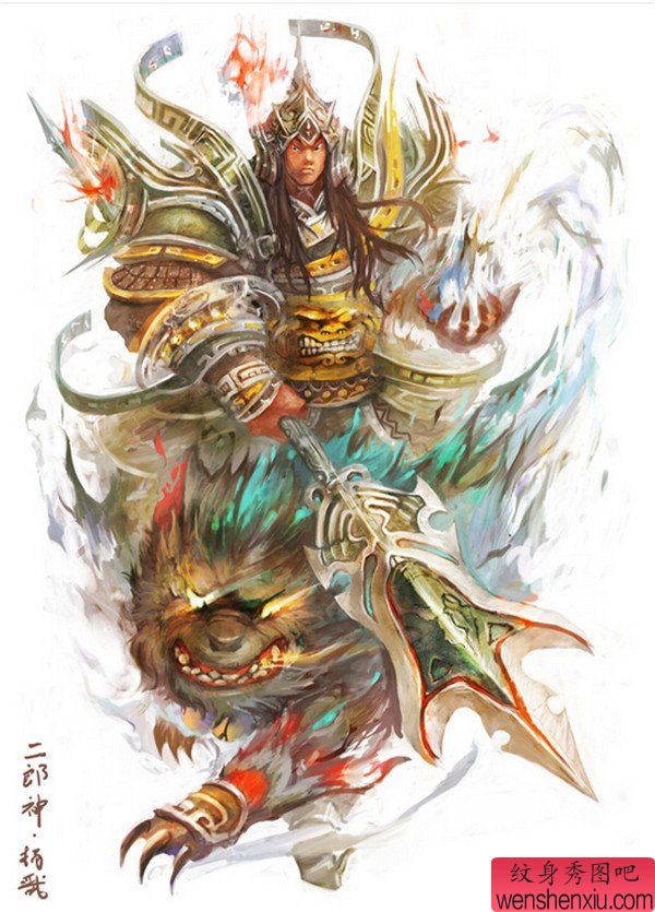 纹身秀图吧推荐一幅二郎神纹身手稿图案