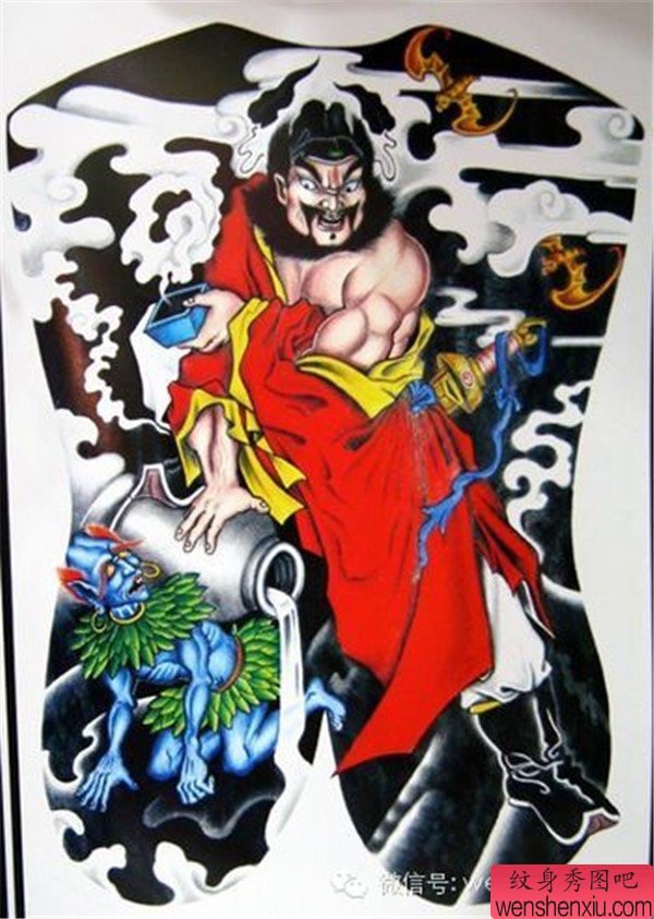 一幅适合做满背的钟馗纹身手稿图案由纹身秀图吧分享