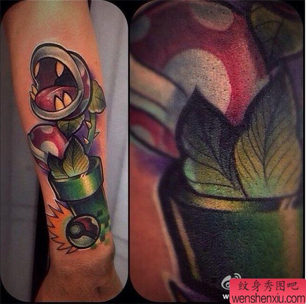 手臂school玛丽食人花纹身图案