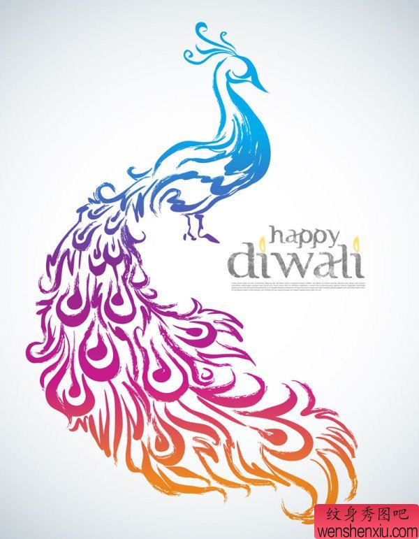 彩色孔雀纹身图案