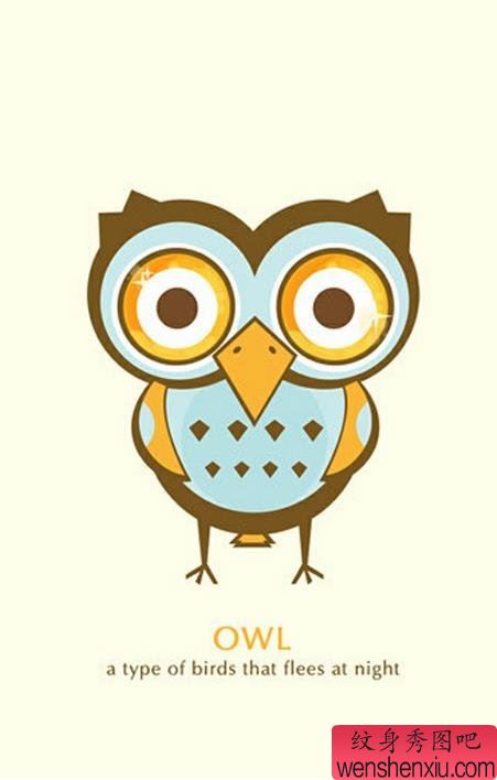 纹身秀图吧推荐一幅猫头鹰纹身手稿图案