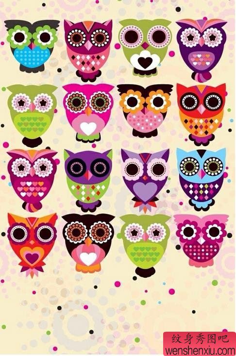 萌版猫头鹰纹身图案