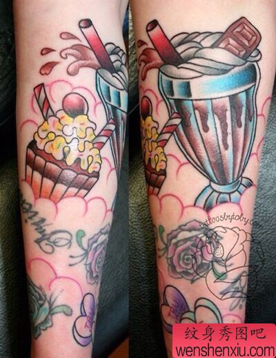 手臂冰淇淋蛋糕纹身图案