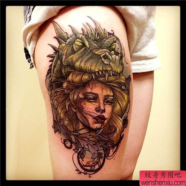 腿部个性纹身图案由纹身秀图吧分享