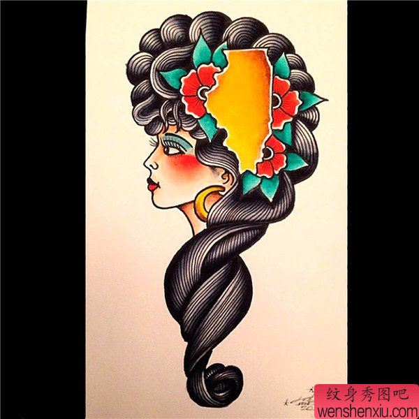 纹身秀图吧推荐一幅欧美女性头像纹身图案