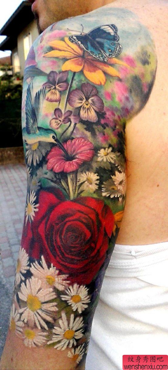 彩色花臂纹身图案