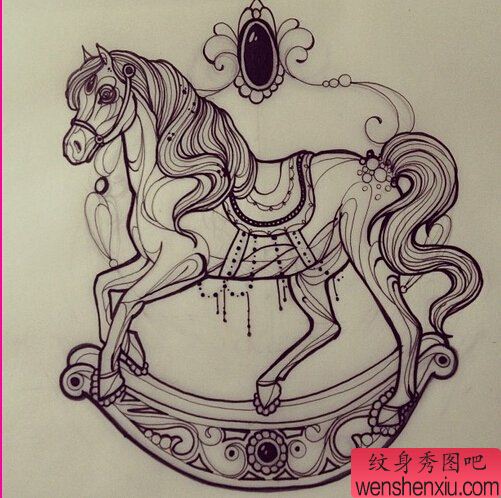 纹身秀图吧推荐一幅手稿马纹身图案