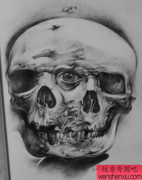 欧美素描骷髅头纹身图案