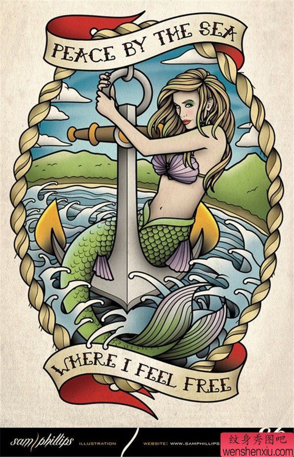 纹身秀图吧推荐一幅船锚纹身手稿图案