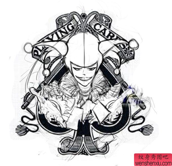 纹身秀图吧推荐一幅小丑手稿纹身图案