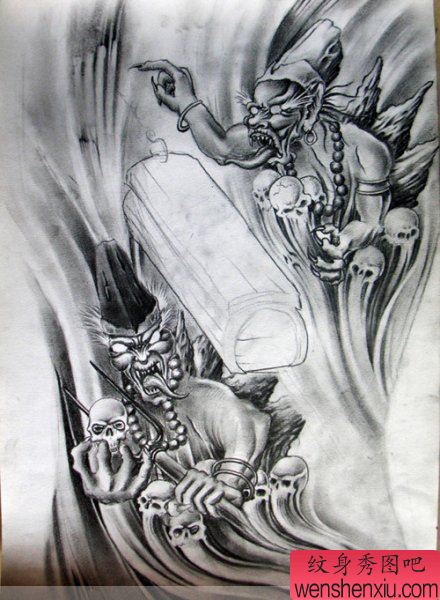 纹身秀图吧推荐一幅黑灰无常纹身图案