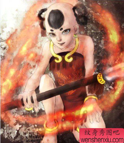 文身秀图吧推荐一幅红孩儿文身作品