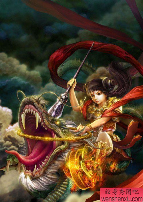 文身秀图吧推荐一幅哪吒闹海文身作品