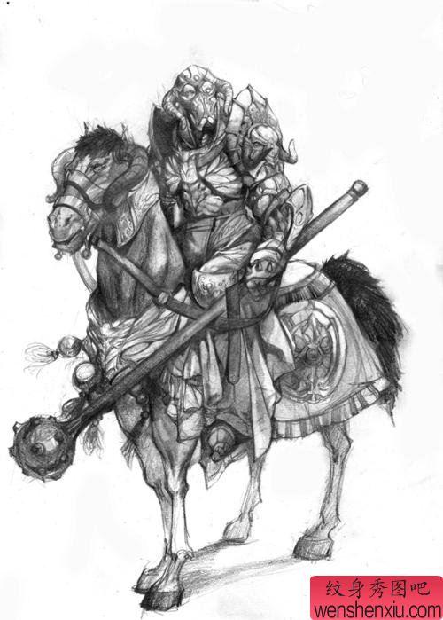 文身秀图吧推荐一幅骑士文身手稿作品