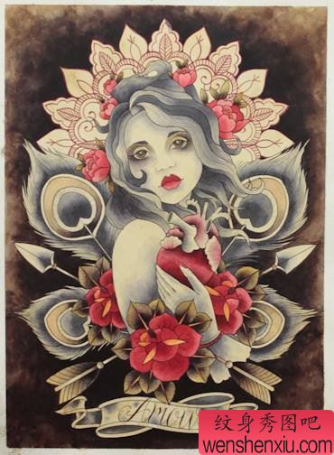 文身秀图吧推荐一幅彩色文身手稿作品