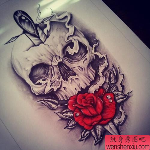 欧美骷髅头文身手稿作品
