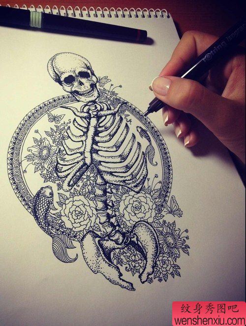 创意骷髅文身手稿作品