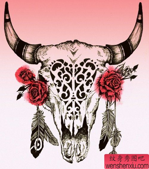 彩色羚羊文身手稿作品