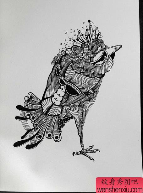 文身秀图吧推荐一幅鸟类文身手稿作品