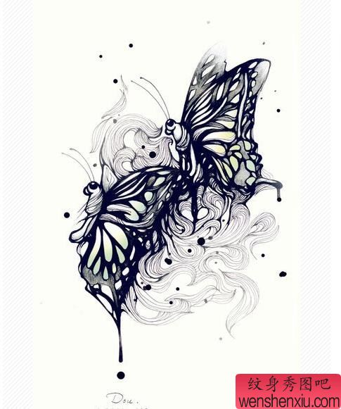 文身秀图吧推荐一幅蝴蝶文身手稿作品