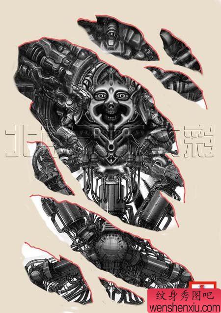 创意的机械文身手稿作品