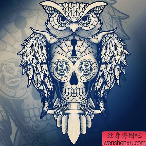 创意猫头鹰文身手稿作品