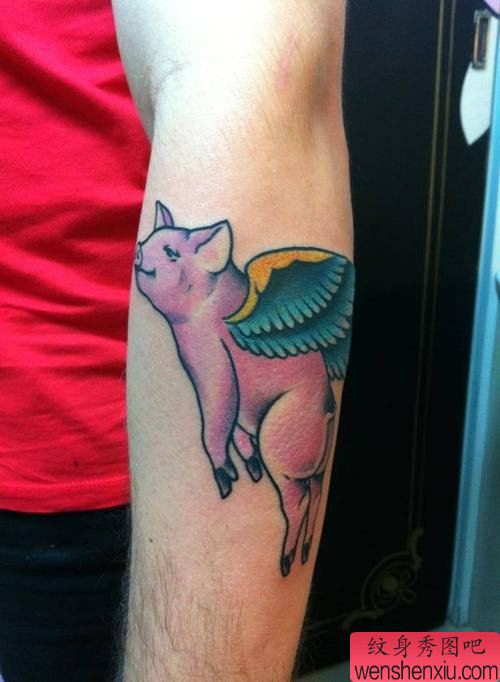 胳膊小飞猪文身作品