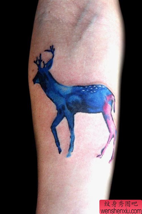 文身秀图吧推荐一幅手臂星空羚羊文身作品