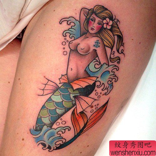 女人腿部美人鱼文身作品
