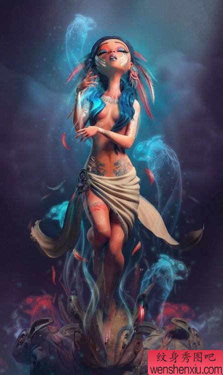 彩色文身手稿作品