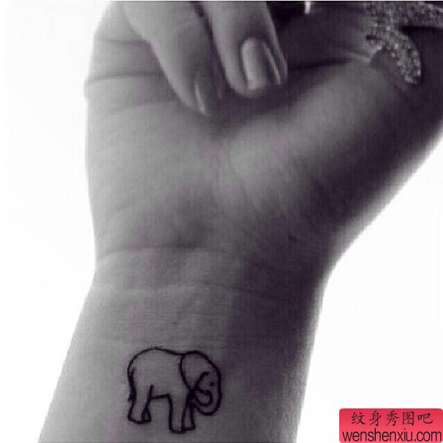 文身秀图吧推荐一幅手腕小象文身作品