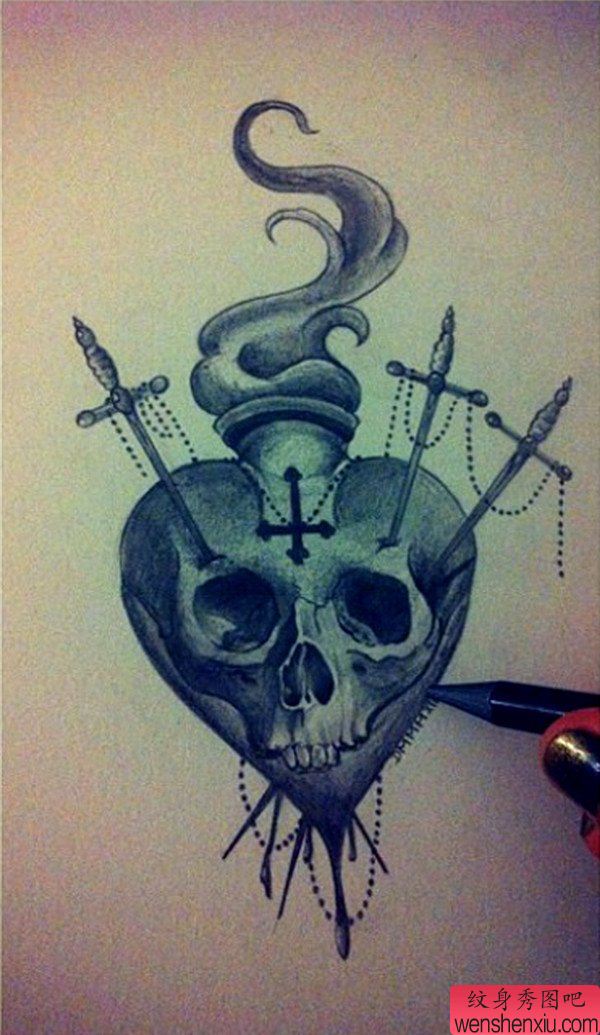 骷髅头文身手稿作品