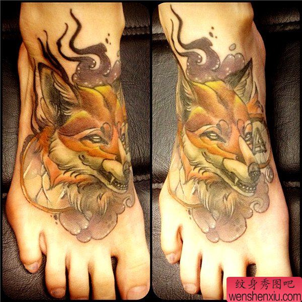 文身秀图吧推荐一幅脚背创意文身作品