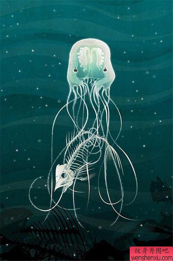 文身秀图吧推荐一幅水母文身手稿作品