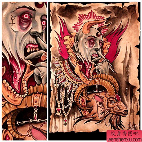 创意彩色的文身手稿作品