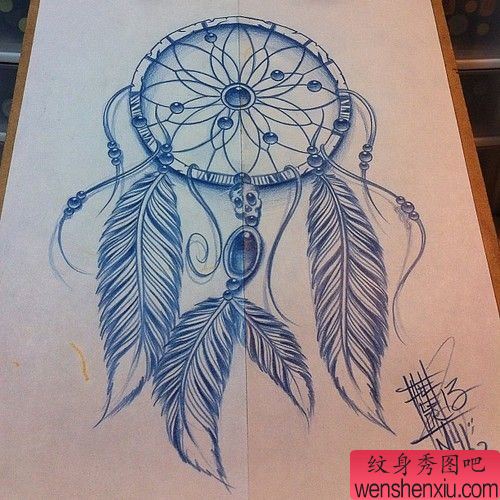 一幅捕梦网文身手稿作品