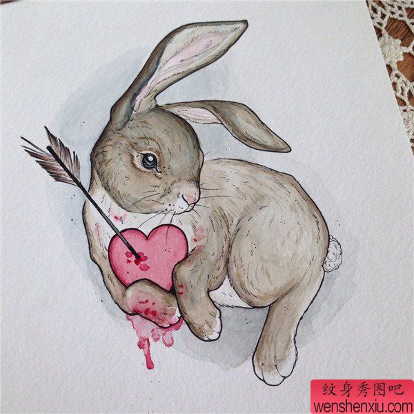 爱心兔子文身手稿作品