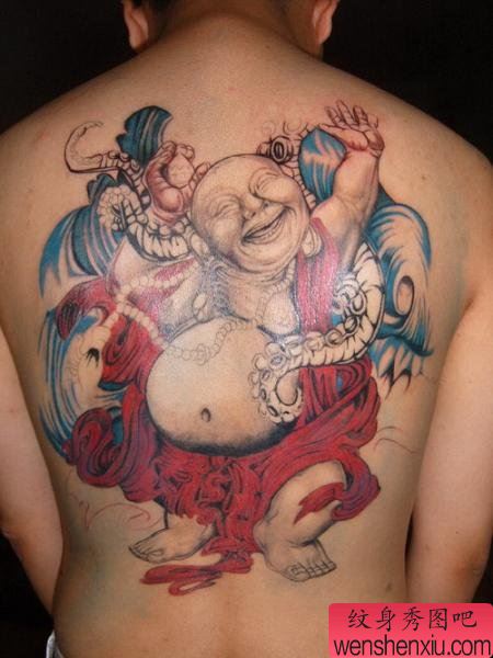 满背佛文身作品