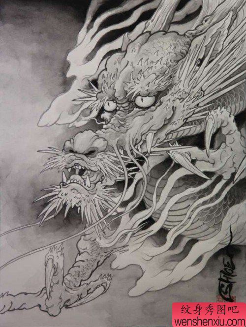 霸气的龙头文身作品