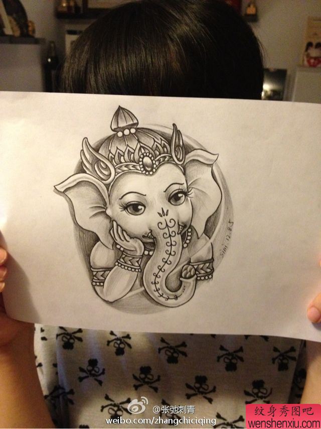 推荐一幅象神文身手稿作品由文身秀图吧分享