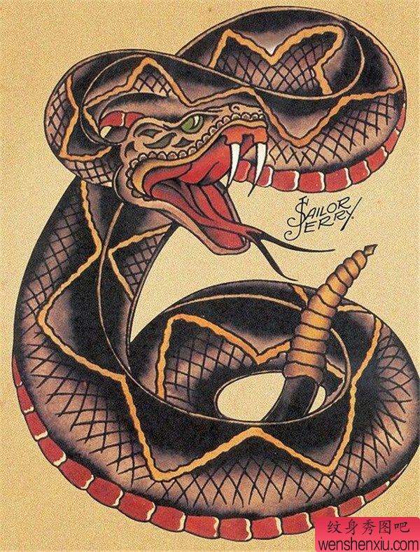 文身秀图吧推荐一幅蛇文身手稿作品